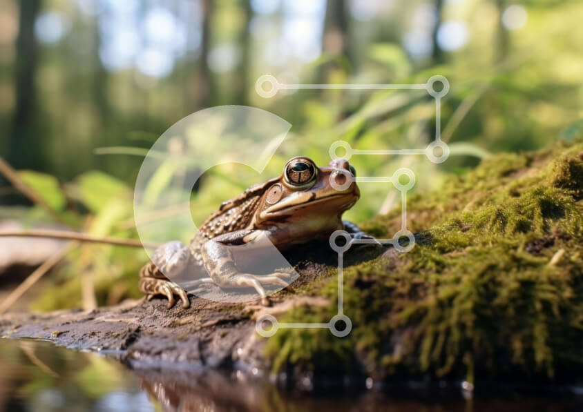 Intra Συλλεκτικό Ξύλινο Παζλ Plywood  4mm - Μικρός βάτραχος στο Mossy κούτσουρο στο δάσος Σε Ξύλινο Κουτί - Διαστάσεις: 10x10 cm – 25 κομμάτια