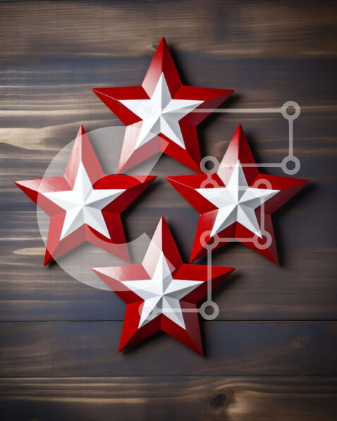 Intra Συλλεκτικό Ξύλινο Παζλ Plywood  4mm - Κόκκινα και λευκά στολίδια σε σχήμα αστεριού σε ξύλινο φόντο Σε Ξύλινο Κουτί - Διαστάσεις Puzzle: 10x10 cm – 25 κομμάτια