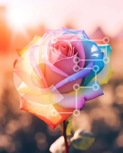 Intra Συλλεκτικό Ξύλινο Παζλ Plywood  4mm - Τριαντάφυλλο στο χρώμα του ουράνιου τόξου στο ανοιχτό πεδίο στο ηλιοβασίλεμα Σε Ξύλινο Κουτί - Διαστάσεις: 10x10 cm – 25 κομμάτια