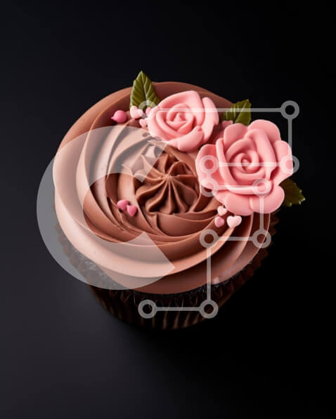 Σετ των 2 Intra Συλλεκτικό Ξύλινο Παζλ Plywood  4mm - Cupcake σοκολάτας με ροζ τριαντάφυλλα Σε Ξύλινο Κουτί - Διαστάσεις: 10x10 cm – 25 κομμάτια