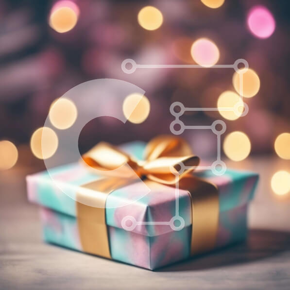 Intra Συλλεκτικό Ξύλινο Παζλ Plywood  4mm - Κουτί δώρου με μπλε και χρυσή κορδέλα και Χριστουγεννιάτικα φωτάκια Σε Ξύλινο Κουτί - Διαστάσεις: 10x10 cm – 25 κομμάτια