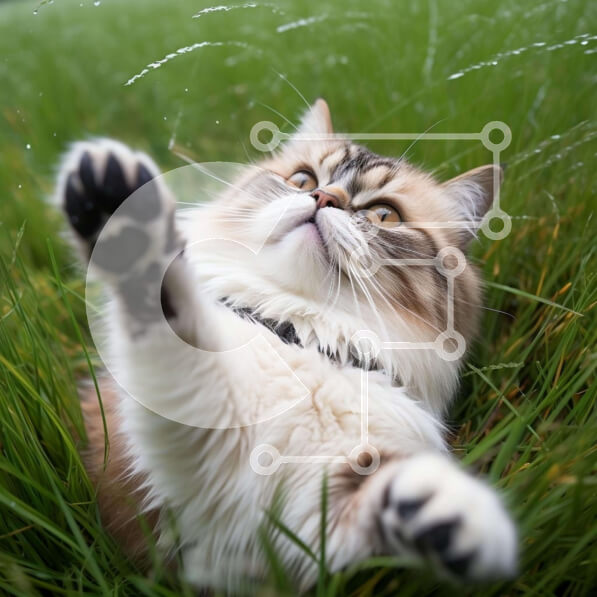 Intra Συλλεκτικό Ξύλινο Παζλ Plywood  4mm - Παιχνιδιάρικη γάτα στο γρασίδι με σηκωμένα πόδια Σε Ξύλινο Κουτί - Διαστάσεις: 10x10 cm – 25 κομμάτια