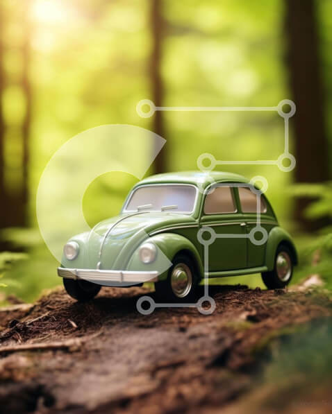 Intra Συλλεκτικό Ξύλινο Παζλ Plywood  4mm - Πράσινο παιχνίδι αυτοκίνητο στο κούτσουρο δέντρου Σε Ξύλινο Κουτί - Διαστάσεις: 10x10 cm – 25 κομμάτια