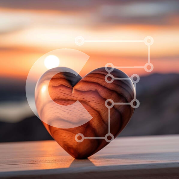 Intra Συλλεκτικό Ξύλινο Παζλ Plywood  4mm - Ξύλινο αντικείμενο σε σχήμα καρδιάς σε τραπέζι εξωτερικού χώρου με ηλιοβασίλεμα Σε Ξύλινο Κουτί - Διαστάσεις: 10x10 cm – 25 κομμάτια