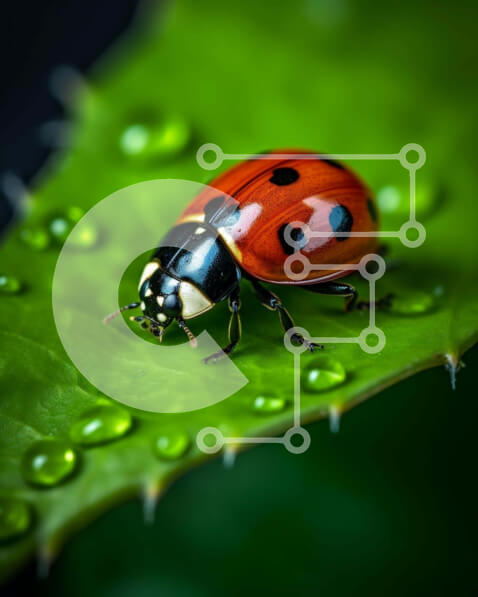 Intra Συλλεκτικό Ξύλινο Παζλ Plywood  4mm - Πασχαλίτσα σε πράσινο φύλλο με σταγονίδια νερού Σε Ξύλινο Κουτί - Διαστάσεις: 10x10 cm – 25 κομμάτια