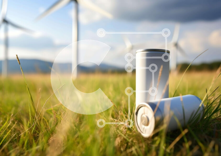 Intra Συλλεκτικό Ξύλινο Παζλ Plywood  4mm - Λευκά κουτιά σε ένα χορταριασμένο χωράφι με ανεμογεννήτριες Σε Ξύλινο Κουτί - Διαστάσεις: 10x10 cm – 25 κομμάτια