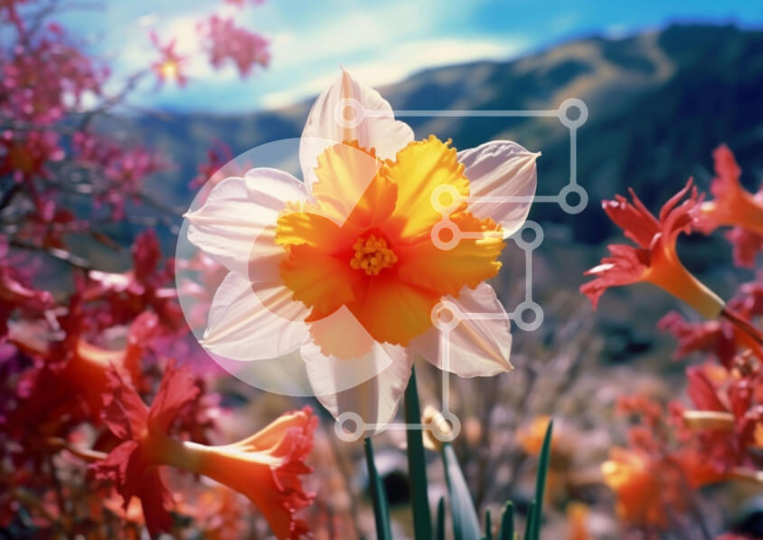 Intra Συλλεκτικό Ξύλινο Παζλ Plywood  4mm - Ζωντανός ασφόδελος σε πολύχρωμο χωράφι λουλουδιών Σε Ξύλινο Κουτί - Διαστάσεις: 10x10 cm – 25 κομμάτια