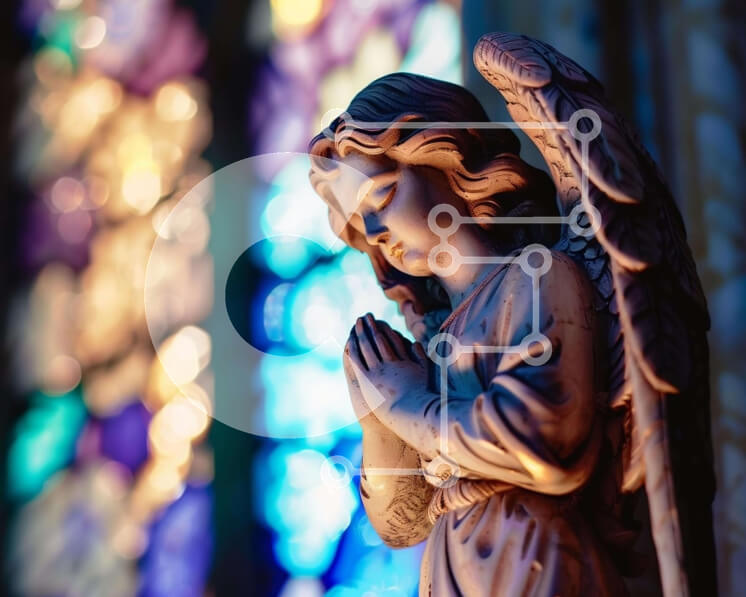 Intra Συλλεκτικό Ξύλινο Παζλ Plywood  4mm - Άγαλμα του αγγέλου στην προσευχή με βιτρό Σε Ξύλινο Κουτί - Διαστάσεις Puzzle: 10x10 cm – 25 κομμάτια