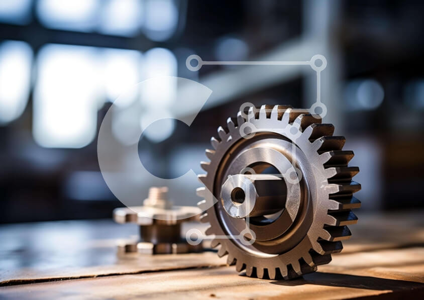 Intra Συλλεκτικό Ξύλινο Παζλ Plywood  4mm - Βιομηχανικά μεταλλικά γρανάζια σε ξύλινο τραπέζι Σε Ξύλινο Κουτί - Διαστάσεις Puzzle: 10x10 cm – 25 κομμάτια