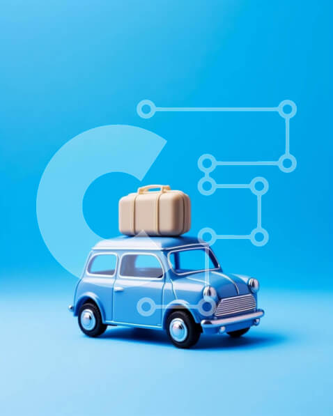 Intra Συλλεκτικό Ξύλινο Παζλ Plywood  4mm - Μπλε αυτοκίνητο παιχνίδι με αποσκευές για ταξίδι Σε Ξύλινο Κουτί - Διαστάσεις Puzzle: 10x10 cm – 25 κομμάτια