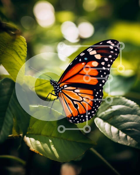 Intra Συλλεκτικό Ξύλινο Παζλ Plywood  4mm - Πορτοκαλί και μαύρη πεταλούδα στο πράσινο φύλλο Σε Ξύλινο Κουτί - Διαστάσεις: 10x10 cm – 25 κομμάτια