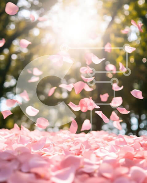 Intra Συλλεκτικό Ξύλινο Παζλ Plywood  4mm - Σκόρπιση ροζ πετάλων στο έδαφος κάτω από το φως του ήλιου Σε Ξύλινο Κουτί - Διαστάσεις Puzzle: 10x10 cm – 25 κομμάτια