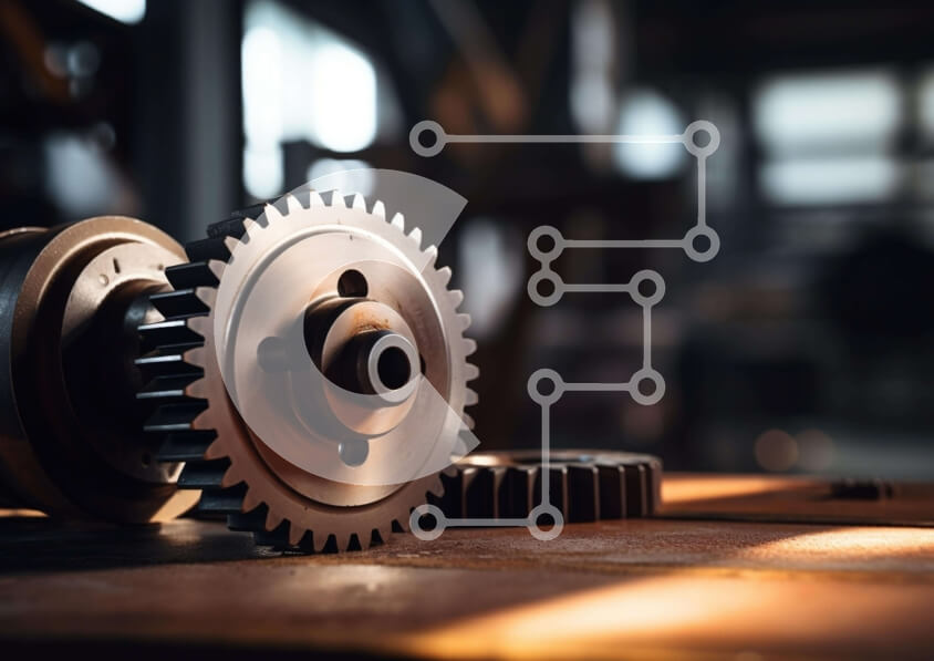 Intra Συλλεκτικό Ξύλινο Παζλ Plywood  4mm - Βιομηχανικά γρανάζια σε ξύλινο τραπέζι Σε Ξύλινο Κουτί - Διαστάσεις Puzzle: 10x10 cm – 25 κομμάτια