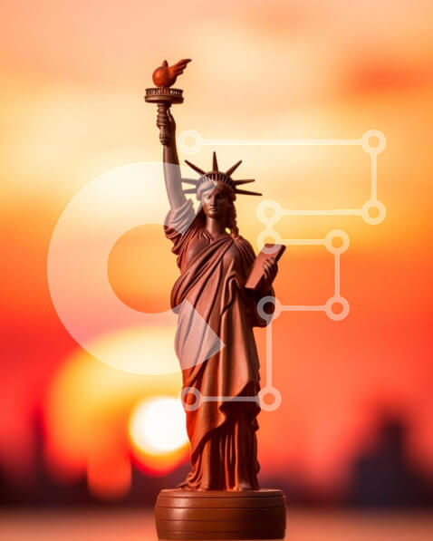 Intra Συλλεκτικό Ξύλινο Παζλ Plywood  4mm - Άγαλμα της Ελευθερίας στο ηλιοβασίλεμα Σε Ξύλινο Κουτί - Διαστάσεις Puzzle: 10x10 cm – 25 κομμάτια