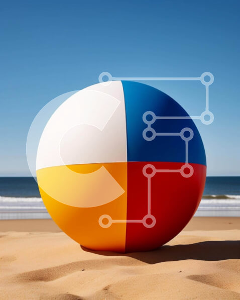 Σετ των 2 Intra Συλλεκτικό Ξύλινο Παζλ Plywood  4mm - Πολύχρωμο Beach Ball δίπλα στον ωκεανό Σε Ξύλινο Κουτί - Διαστάσεις: 10x10 cm – 25 κομμάτια