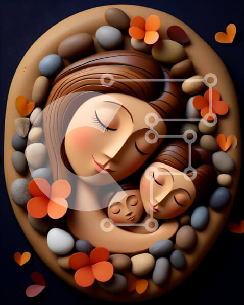 Intra Συλλεκτικό Ξύλινο Παζλ Plywood  4mm - Mother and Baby Rocks με λουλούδια Σε Ξύλινο Κουτί - Διαστάσεις: 10x10 cm – 25 κομμάτια