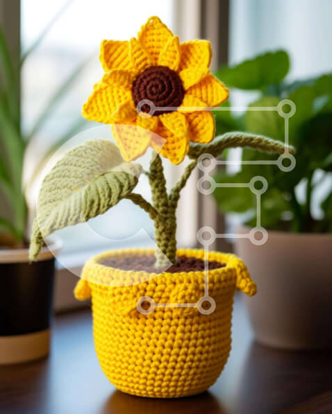 Intra Συλλεκτικό Ξύλινο Παζλ Plywood  4mm - Κίτρινο κροσέ ηλιοτρόπιο Σε Ξύλινο Κουτί - Διαστάσεις: 10x10 cm – 25 κομμάτια