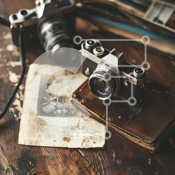 Intra Συλλεκτικό Ξύλινο Παζλ Plywood  4mm - Vintage κάμερες και παλιό βιβλίο Σε Ξύλινο Κουτί - Διαστάσεις Puzzle: 10x10 cm – 25 κομμάτια