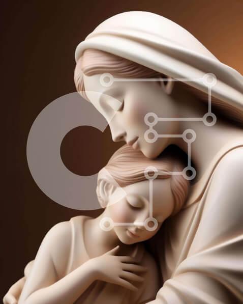 Intra Συλλεκτικό Ξύλινο Παζλ Plywood  4mm - Άγαλμα της Παναγίας που αγκαλιάζει το παιδί της Σε Ξύλινο Κουτί - Διαστάσεις Puzzle: 10x10 cm – 25 κομμάτια