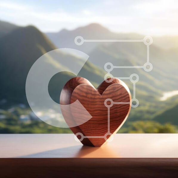 Intra Συλλεκτικό Ξύλινο Παζλ Plywood  4mm - Ξύλινο αντικείμενο σε σχήμα καρδιάς στο τραπέζι με θέα στο βουνό Σε Ξύλινο Κουτί - Διαστάσεις: 10x10 cm – 25 κομμάτια