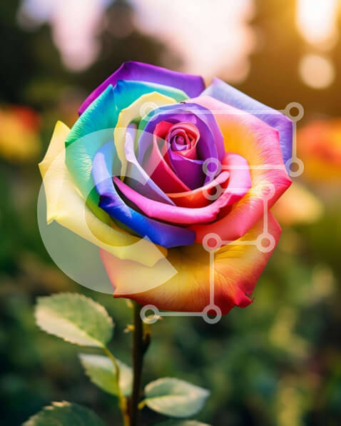 Intra Συλλεκτικό Ξύλινο Παζλ Plywood  4mm - Τριαντάφυλλο στο χρώμα του ουράνιου τόξου σε ένα ανοιχτό πεδίο Σε Ξύλινο Κουτί - Διαστάσεις: 10x10 cm – 25 κομμάτια