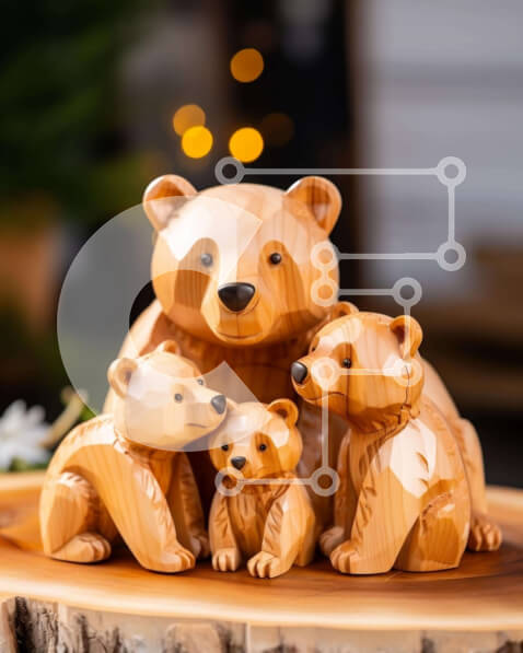 Intra Συλλεκτικό Ξύλινο Παζλ Plywood  4mm - Ομάδα ξύλινων ειδωλίων αρκούδας στο παλιό κούτσουρο δέντρου Σε Ξύλινο Κουτί - Διαστάσεις: 10x10 cm – 25 κομμάτια