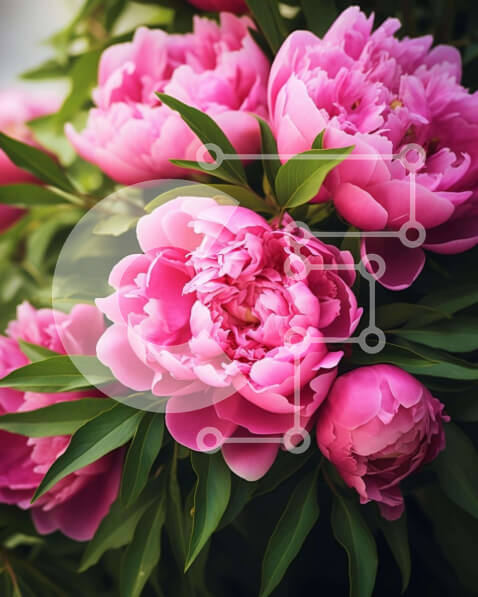 Intra Συλλεκτικό Ξύλινο Παζλ Plywood  4mm - Συστάδα από ροζ λουλούδια παιώνιας ανάμεσα σε πράσινα φύλλα Σε Ξύλινο Κουτί - Διαστάσεις: 10x10 cm – 25 κομμάτια