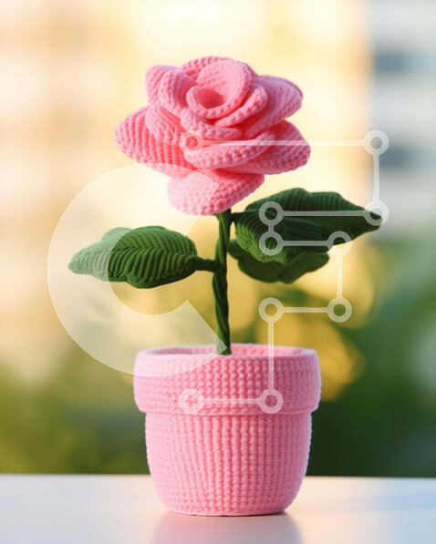 Intra Συλλεκτικό Ξύλινο Παζλ Plywood  4mm - Ροζ κροσέ γλάστρα σε αστικό περιβάλλον Σε Ξύλινο Κουτί - Διαστάσεις: 10x10 cm – 25 κομμάτια