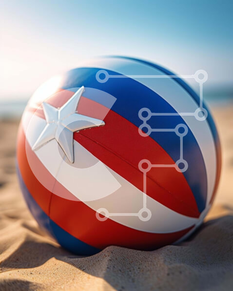 Intra Συλλεκτικό Ξύλινο Παζλ Plywood  4mm - Κόκκινη, λευκή και μπλε μπάλα παραλίας με διακόσμηση αμερικανικής σημαίας Σε Ξύλινο Κουτί - Διαστάσεις Puzzle: 10x10 cm – 25 κομμάτια