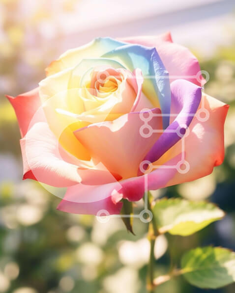 Intra Συλλεκτικό Ξύλινο Παζλ Plywood  4mm - Ζωντανό πολύχρωμο τριαντάφυλλο που ανθίζει σε έναν κήπο Σε Ξύλινο Κουτί - Διαστάσεις: 10x10 cm – 25 κομμάτια