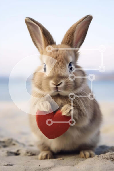 Σετ των 2 Intra Συλλεκτικό Ξύλινο Παζλ Plywood  4mm - Κουνέλι λαγουδάκι με πορτοκαλί καρδιά στην παραλία Σε Ξύλινο Κουτί - Διαστάσεις: 10x10 cm – 25 κομμάτια