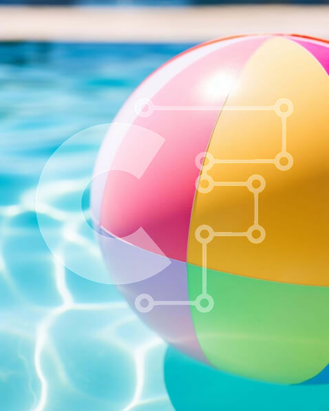 Intra Συλλεκτικό Ξύλινο Παζλ Plywood  4mm - Πολύχρωμη μπάλα παραλίας που επιπλέει στην πισίνα Σε Ξύλινο Κουτί - Διαστάσεις Puzzle: 10x10 cm – 25 κομμάτια