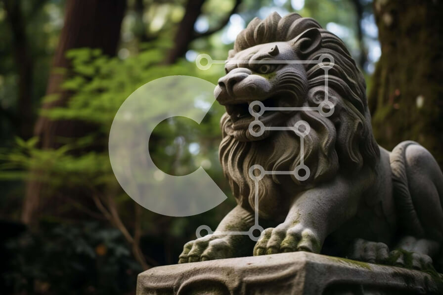 Intra Συλλεκτικό Ξύλινο Παζλ Plywood  4mm - Πέτρινο άγαλμα λιονταριού στο δάσος Σε Ξύλινο Κουτί - Διαστάσεις: 10x10 cm – 25 κομμάτια