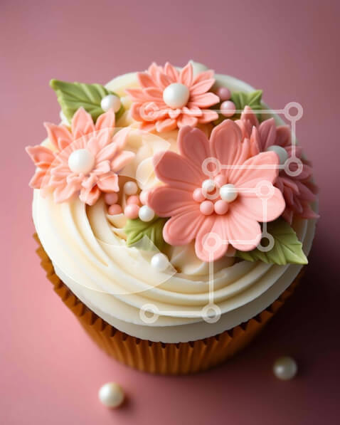 Σετ των 2 Intra Συλλεκτικό Ξύλινο Παζλ Plywood  4mm - Κομψό Cupcake με ροζ και ροδακινί λουλούδια Σε Ξύλινο Κουτί - Διαστάσεις: 10x10 cm – 25 κομμάτια