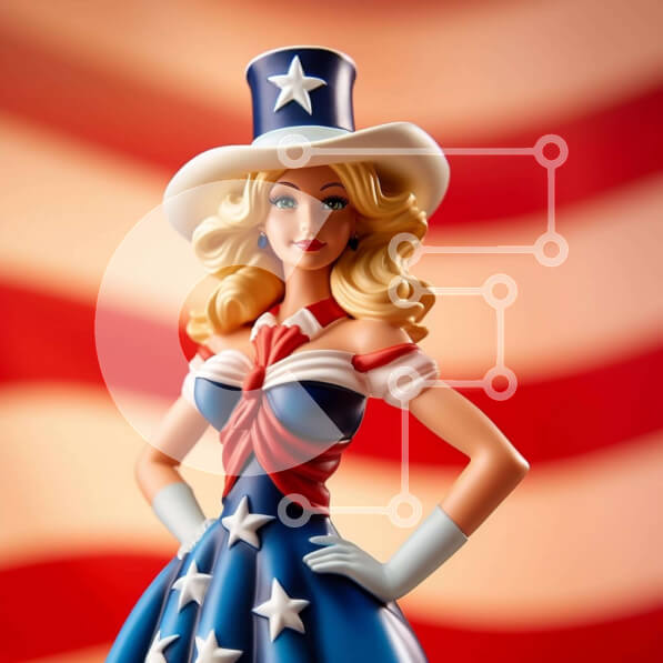 Intra Συλλεκτικό Ξύλινο Παζλ Plywood  4mm - Κούκλα Barbie που γιορτάζει την 4η Ιουλίου Σε Ξύλινο Κουτί - Διαστάσεις Puzzle: 10x10 cm – 25 κομμάτια