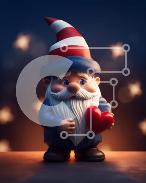 Intra Συλλεκτικό Ξύλινο Παζλ Plywood  4mm - Πατριωτικό ειδώλιο Gnome με καρδιά αμερικανικής σημαίας Σε Ξύλινο Κουτί - Διαστάσεις Puzzle: 10x10 cm – 25 κομμάτια