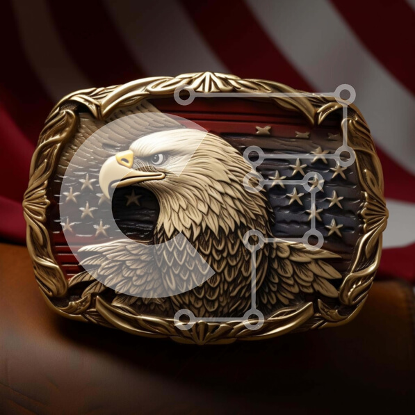 Intra Συλλεκτικό Ξύλινο Παζλ Plywood  4mm - Χρυσή πόρπη ζώνης με αετό στην αμερικανική σημαία Σε Ξύλινο Κουτί - Διαστάσεις: 10x10 cm – 25 κομμάτια