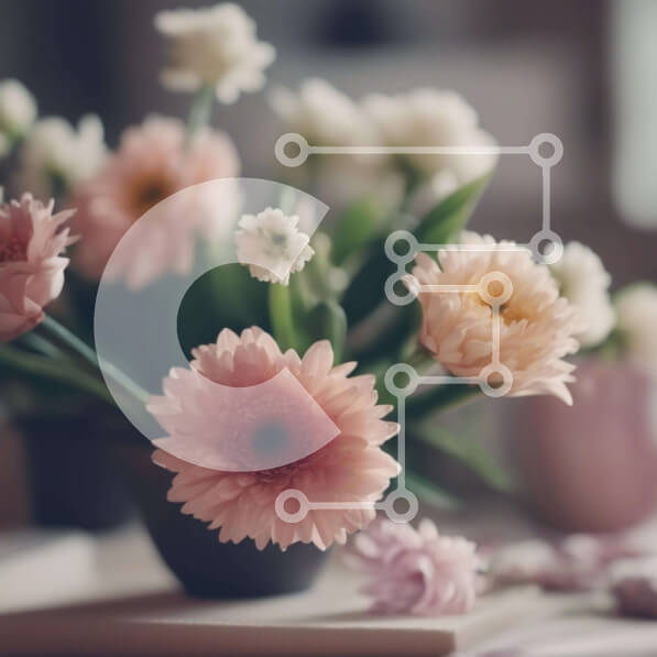 Intra Συλλεκτικό Ξύλινο Παζλ Plywood  4mm - Ροζ και λευκά λουλούδια σε μαύρο βάζο σε τραπέζι Σε Ξύλινο Κουτί - Διαστάσεις: 10x10 cm – 25 κομμάτια