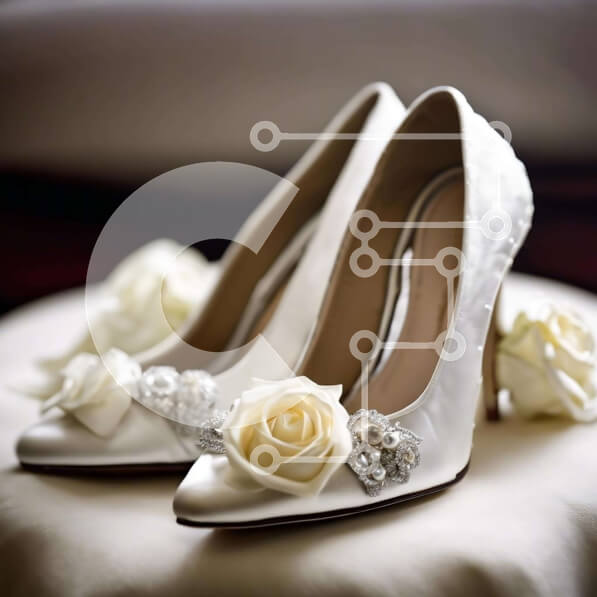 Σετ των 2 Intra Συλλεκτικό Ξύλινο Παζλ Plywood  4mm - Λευκά ψηλοτάκουνα παπούτσια με φλοράλ διακοσμήσεις σε κομψό τραπέζι Σε Ξύλινο Κουτί - Διαστάσεις: 10x10 cm – 25 κομμάτια