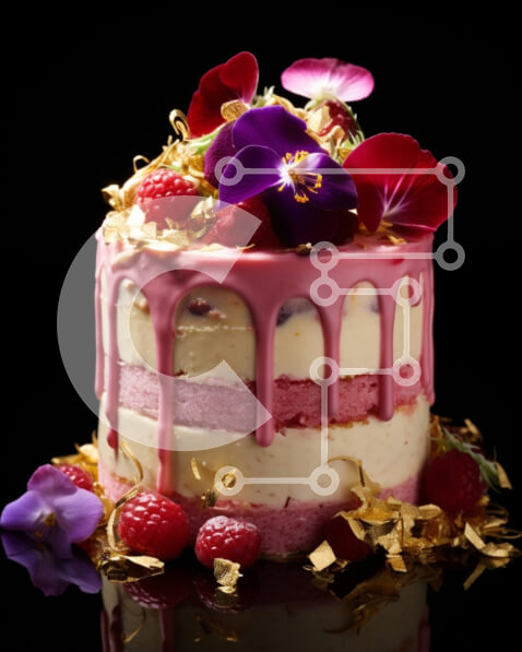 Σετ των 2 Intra Συλλεκτικό Ξύλινο Παζλ Plywood  4mm - Ροζ κέικ με πολύχρωμα λουλούδια και σμέουρα Σε Ξύλινο Κουτί - Διαστάσεις: 10x10 cm – 25 κομμάτια