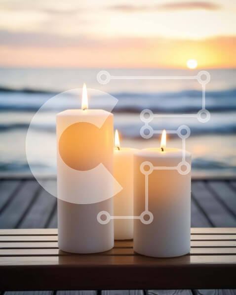 Intra Συλλεκτικό Ξύλινο Παζλ Plywood  4mm - Λευκά κεριά στον ξύλινο πάγκο στο ηλιοβασίλεμα Σε Ξύλινο Κουτί - Διαστάσεις Puzzle: 10x10 cm – 25 κομμάτια