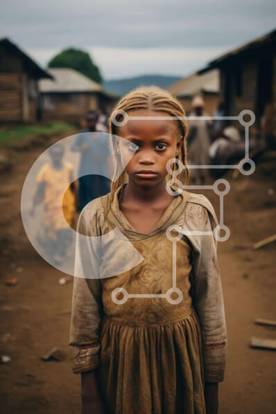 Intra Συλλεκτικό Ξύλινο Παζλ Plywood  4mm - Νεαρό κορίτσι που στέκεται στην κοινότητα με τις μικρές καλύβες Σε Ξύλινο Κουτί - Διαστάσεις Puzzle: 10x10 cm – 25 κομμάτια