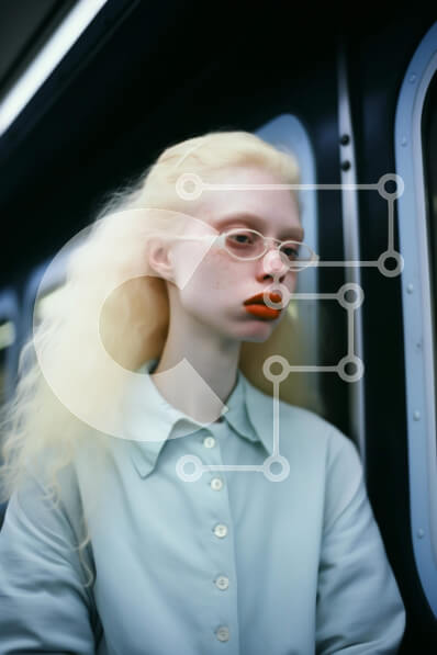 Intra Συλλεκτικό Ξύλινο Παζλ Plywood  4mm - Γυναίκα με μακριά ξανθά μαλλιά και γυαλιά σε τρένο ή λεωφορείο Σε Ξύλινο Κουτί - Διαστάσεις Puzzle: 10x10 cm – 25 κομμάτια