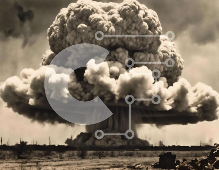 Intra Συλλεκτικό Ξύλινο Παζλ Plywood  4mm - Πυρηνική έκρηξη με σύννεφο μανιταριών Σε Ξύλινο Κουτί - Διαστάσεις Puzzle: 10x10 cm – 25 κομμάτια