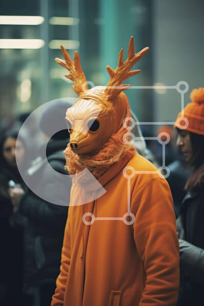 Intra Συλλεκτικό Ξύλινο Παζλ Plywood  4mm - Άνδρας με μάσκα ελαφιού πορτοκαλί με ελαφοκέρατα Σε Ξύλινο Κουτί - Διαστάσεις Puzzle: 10x10 cm – 25 κομμάτια