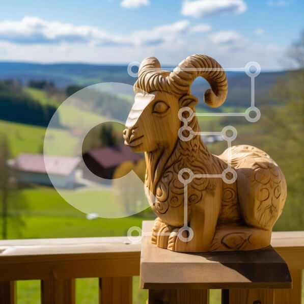 Intra Συλλεκτικό Ξύλινο Παζλ Plywood  4mm - Ξύλινο άγαλμα κατσίκας σε ειδυλλιακό τοπίο Σε Ξύλινο Κουτί - Διαστάσεις: 10x10 cm – 25 κομμάτια