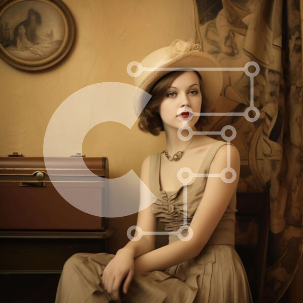 Intra Συλλεκτικό Ξύλινο Παζλ Plywood  4mm - Vintage Σκηνή: Κομψή Γυναίκα με ντεμοντέ αποσκευές Σε Ξύλινο Κουτί - Διαστάσεις Puzzle: 10x10 cm – 25 κομμάτια