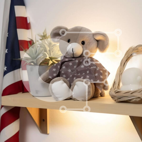 Intra Συλλεκτικό Ξύλινο Παζλ Plywood  4mm - Ξύλινο ράφι με αμερικανική σημαία, αρκουδάκι και φυτά σε γλάστρες Σε Ξύλινο Κουτί - Διαστάσεις: 10x10 cm – 25 κομμάτια