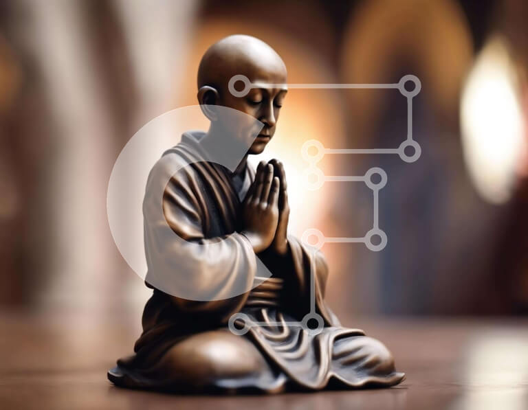 Intra Συλλεκτικό Ξύλινο Παζλ Plywood  4mm - Χάλκινο άγαλμα βουδιστών μοναχών για την πνευματική γαλήνη Σε Ξύλινο Κουτί - Διαστάσεις Puzzle: 10x10 cm – 25 κομμάτια