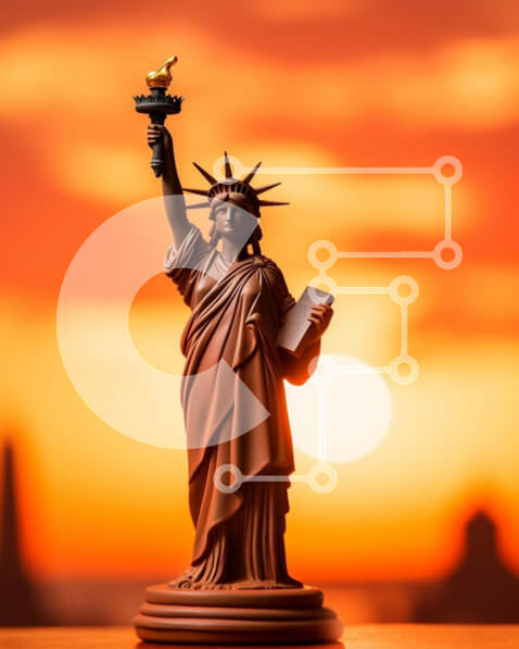 Intra Συλλεκτικό Ξύλινο Παζλ Plywood  4mm - Άγαλμα της ελευθερίας στο ηλιοβασίλεμα με το βιβλίο Σε Ξύλινο Κουτί - Διαστάσεις Puzzle: 10x10 cm – 25 κομμάτια